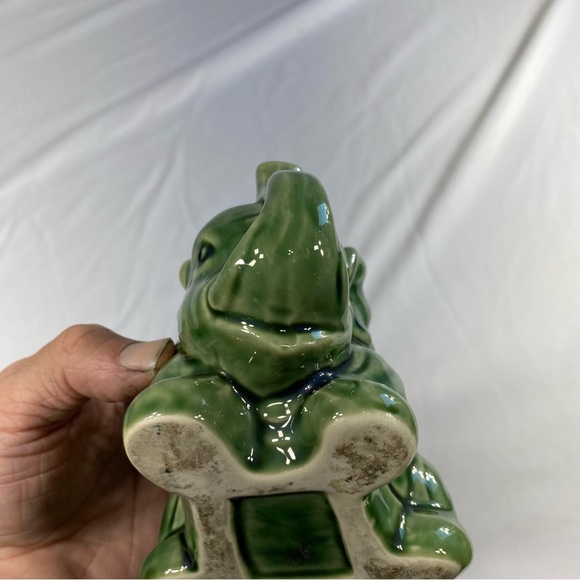 Green Glazed Trunks Up Good Luck Small Elephant Planter - Picture 3 of 7